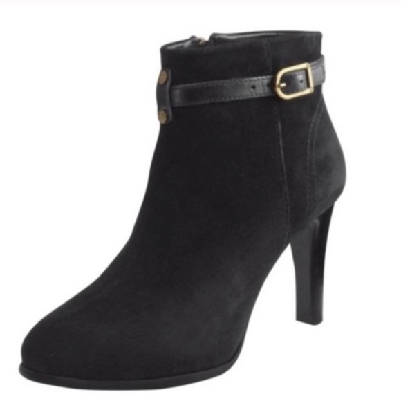 Tory Burch Shoes - TORY BURCH Patricia Black suede 3inch booties with gold tory logo size 7.5